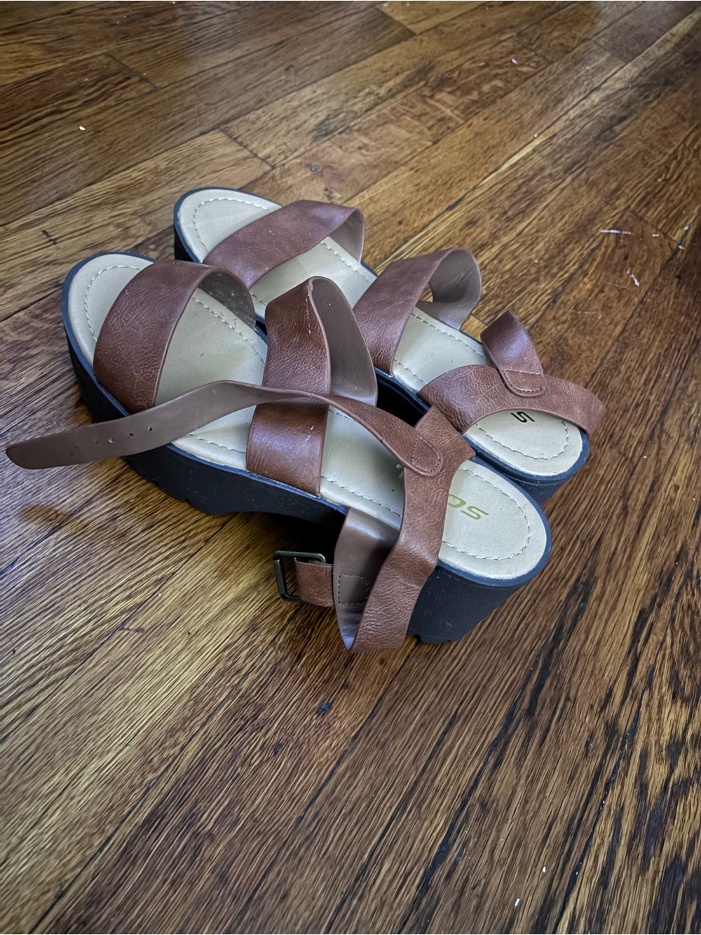 Women's Brown Strappy Platform Sandals with Adjustable Buckle